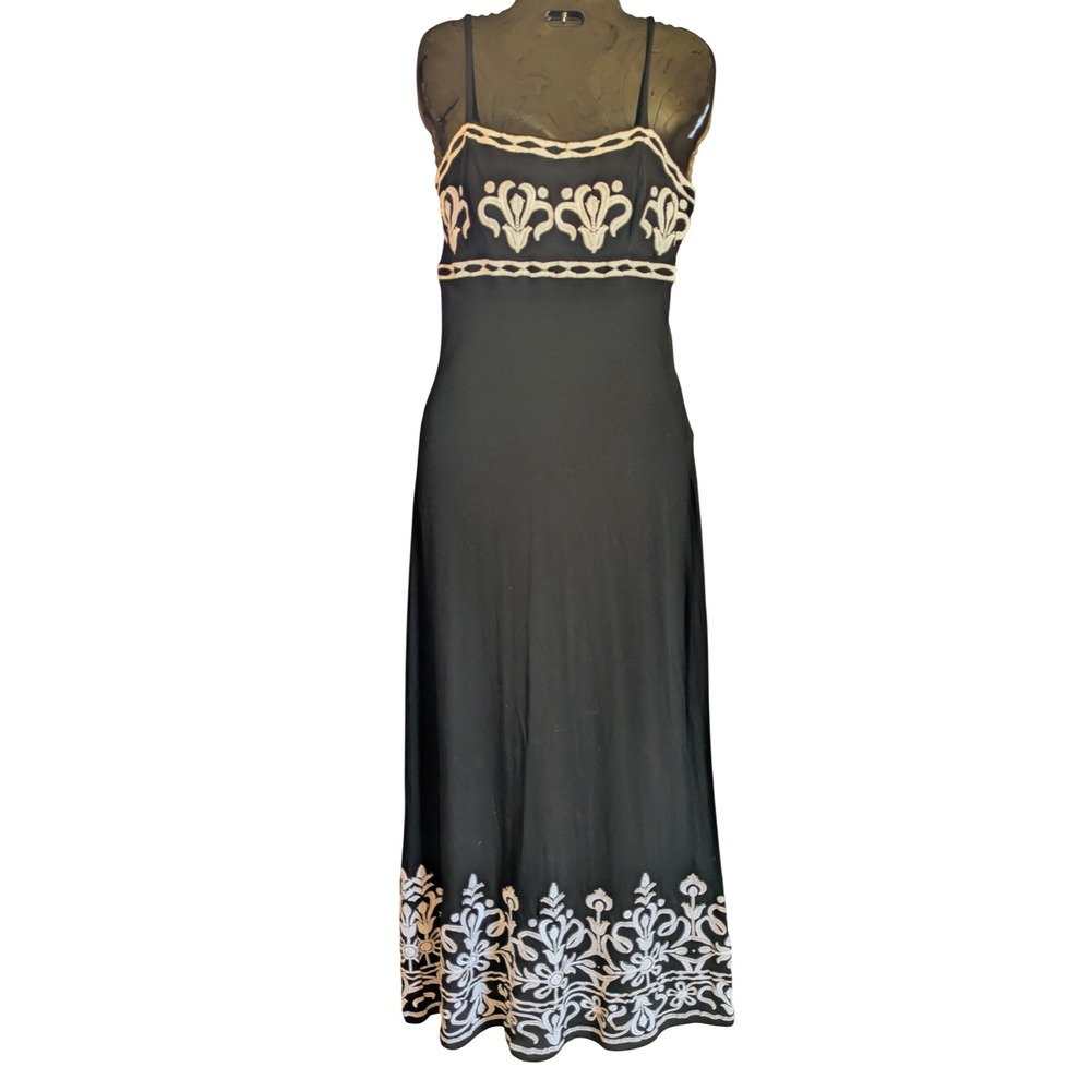 Maxi Summer Dress S Boho Embroidered Flower Romantic Beaded Sleeveless Empire